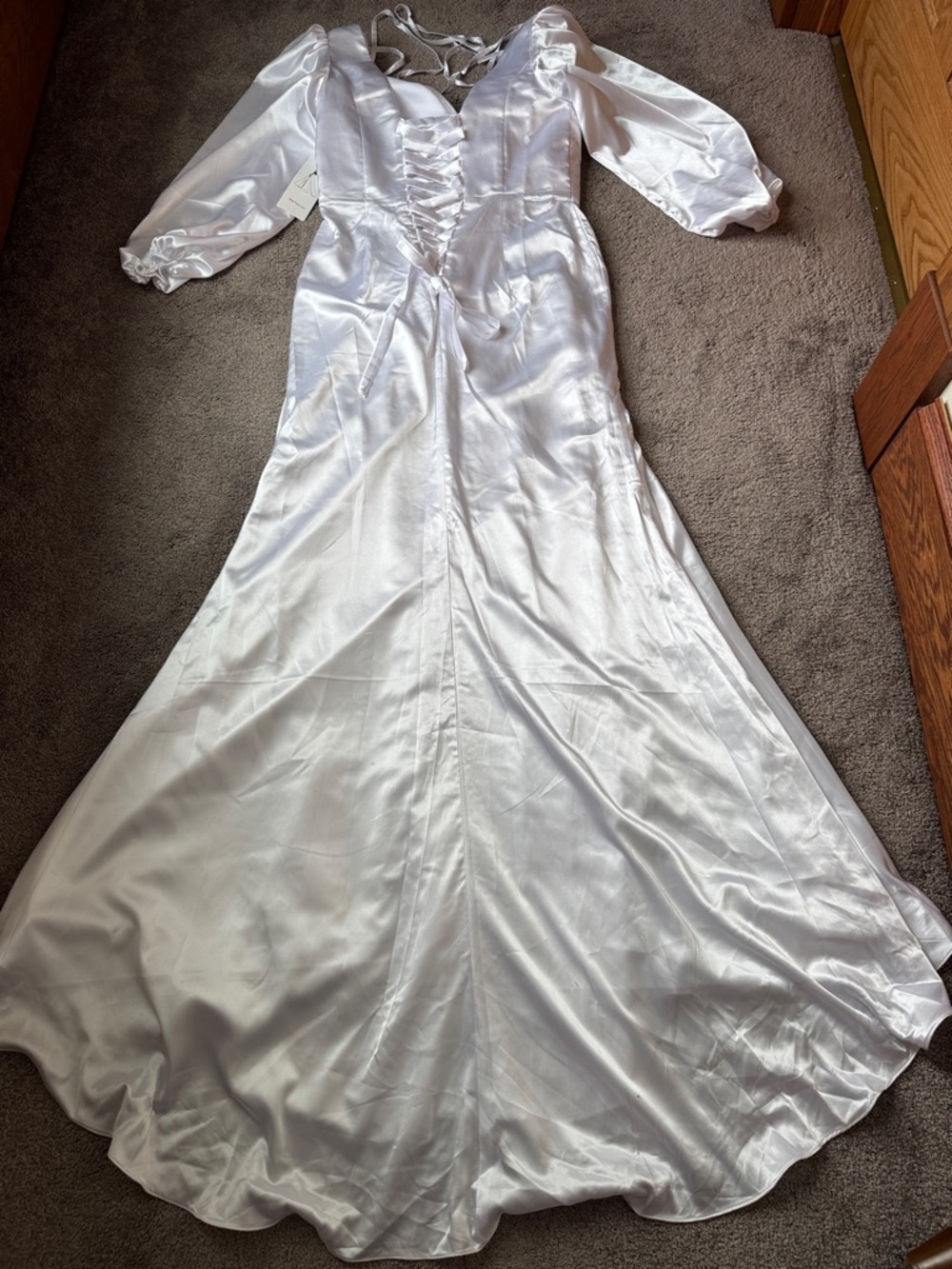 Wear Your Love Vintage Style White Satin Lattice Back Wedding Maxi Dress SIZE 14 - Picture 6 of 10